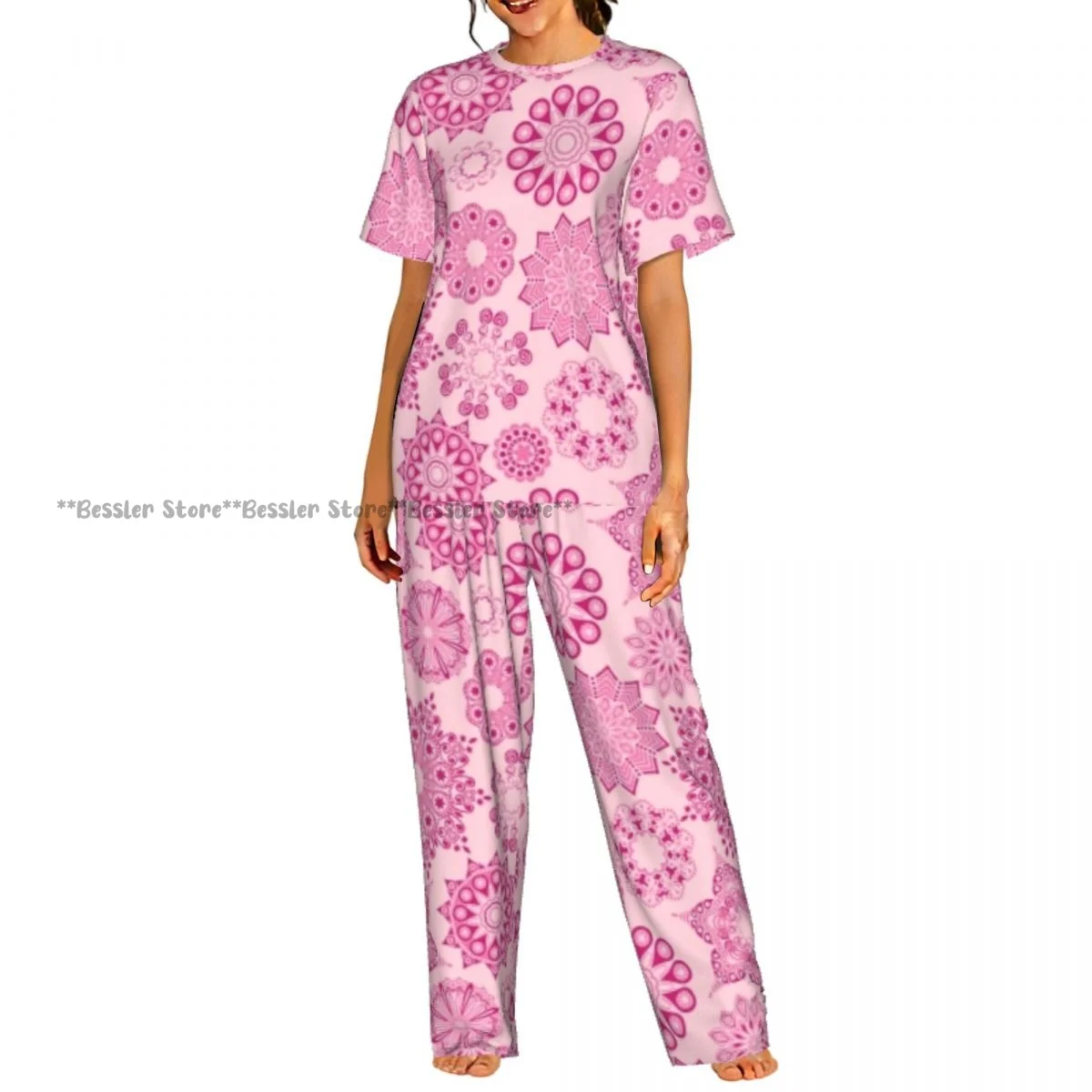 

Women Pajama Sets Lounge Sleepwear Floral Flowers Mandala Short Sleeve Nightwear