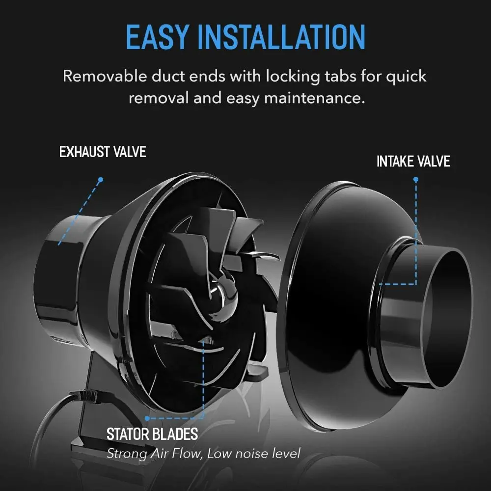 Inline Ventilação Fan, Circulação de Ar Vent, HVAC Exhaust Blower, crescer Tent, Estufas Porões, Cozinha, 195 CFM duto, 4"