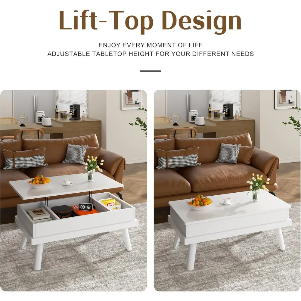 Coffee Table, Lift Top Coffee Table with Hidden Compartment, Rising Tabletop Dining Table, Lift Top Coffee Center Table for for