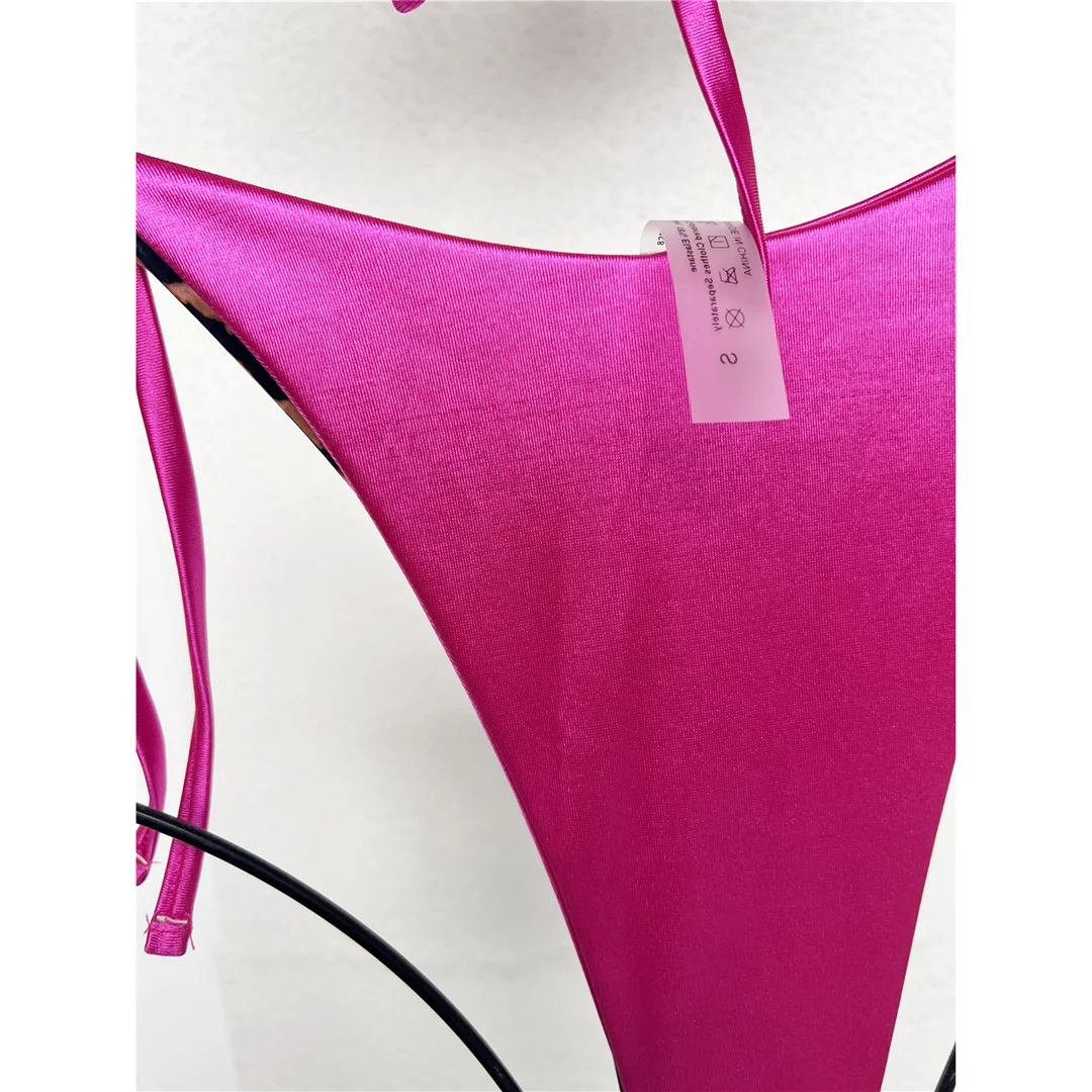XS - L Leopardenmuster Neckholder-Bikini mit Satin-Details, Damen-Badeanzug, zweiteiliger Bikini-Set, Badebekleidung, Badeanzug, Schwimmanzug V4752SW – Detail 40