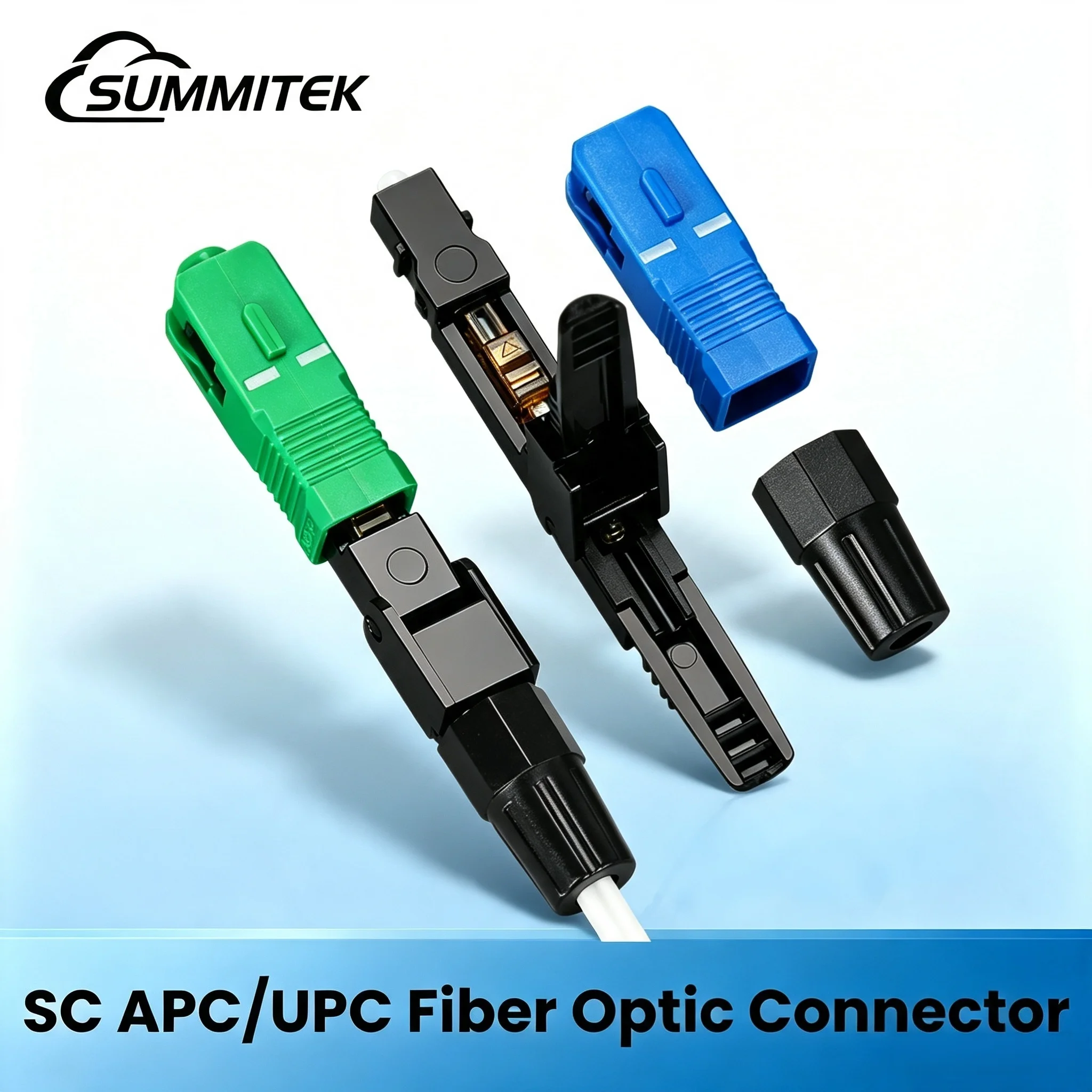 SUMMITEK 10PCS SC APC/UPC Optic Fiber Quick Connector for FTTH Reusable Fusion Fiber Optical Cold Splice Adapter Connect Tool