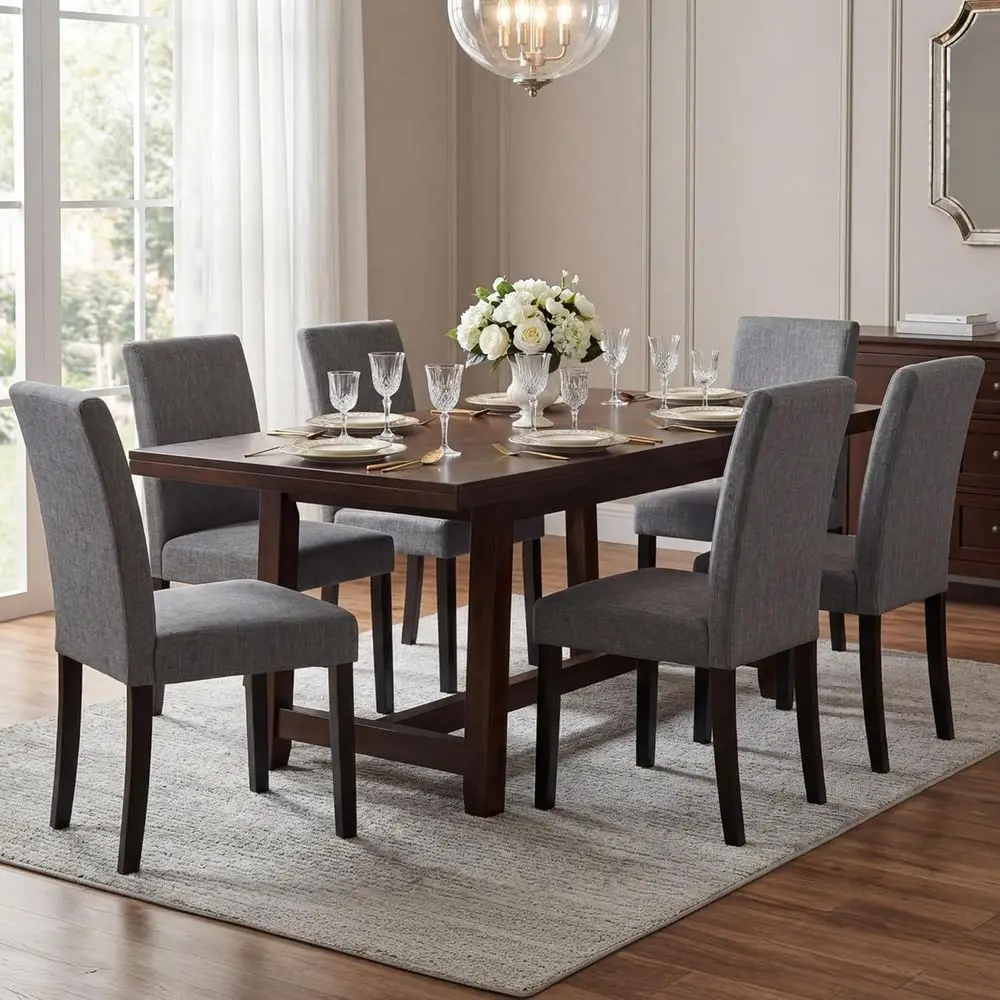 

Urban Style Linen Kitchen Chairs with Solid Wood Legs - Gray, Set of 6