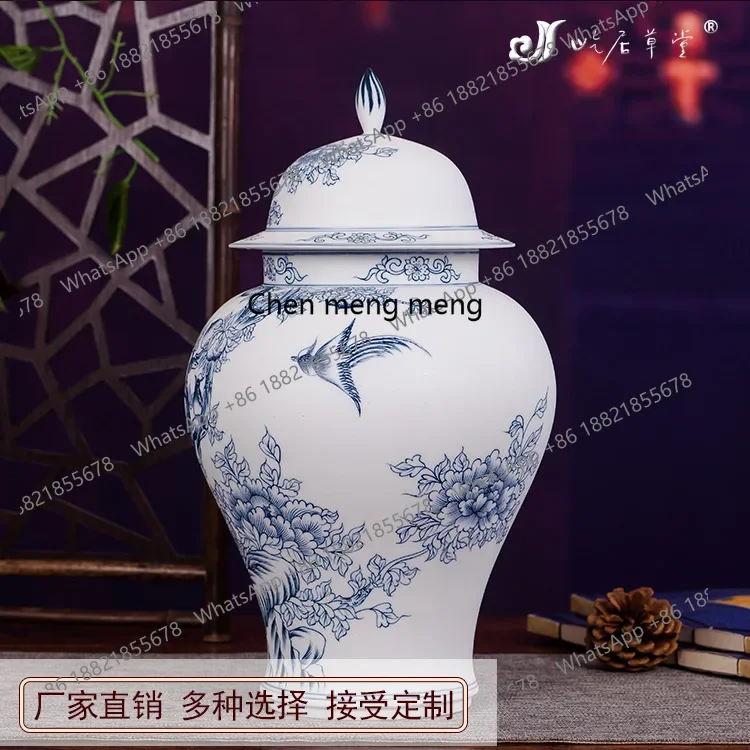 H178Hand-painted flowers bloom rich general jar Jingdezhen ceramic small vase blue and white porcelain factory direct sales