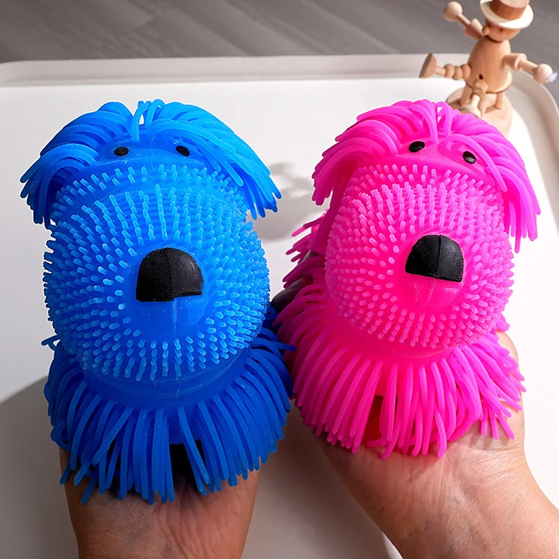 Stress Reliever Squeeze Toy Long-Haired Dog Glowing Creative Fidget Toy for Adult Home Office Desk Decor Cartoon Cute Fun Gifts