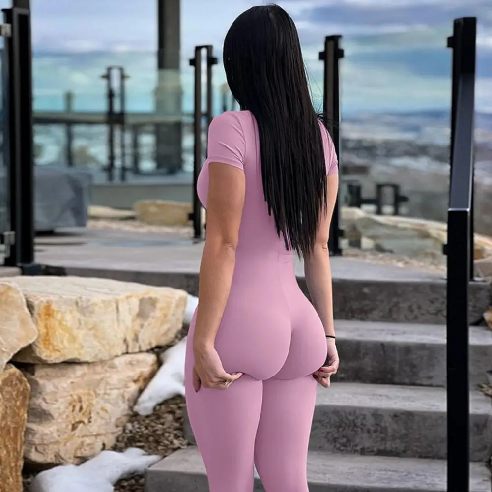 

Women Jumpsuit Women Soid Color Jumpsuit Stylish Summer Yoga Jumpsuit with Half Zipper Short Sleeves for Women Stand for Spring