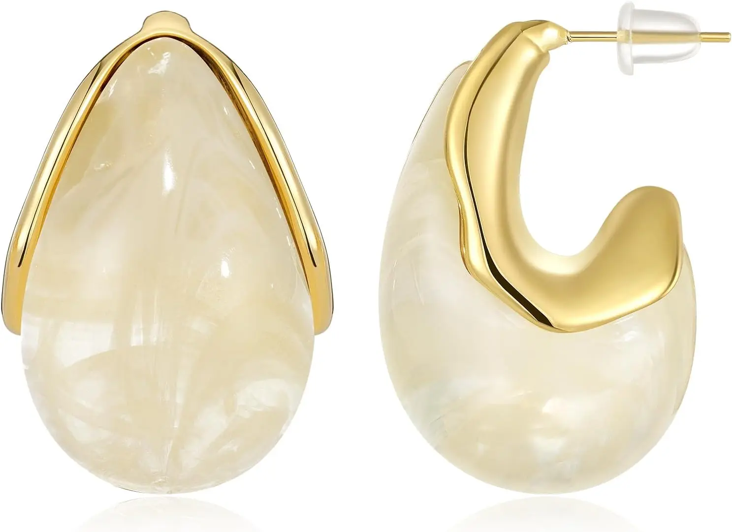 

Lightweight Acrylic Teardrop Earrings 14K Gold Plated Resin Chunky Hollow Hoops Hypoallergenic Vintage Gift
