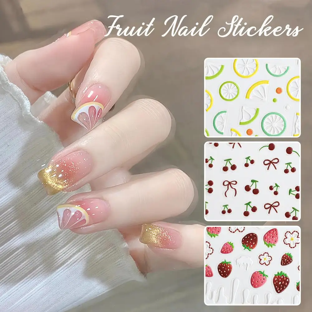 Girls Fruit Pattern Nail Stickers Shiny Cute Elegant Festive Party Nail Fashion Korean Uv Decor Fall Female Stickers Gel Na P2j2