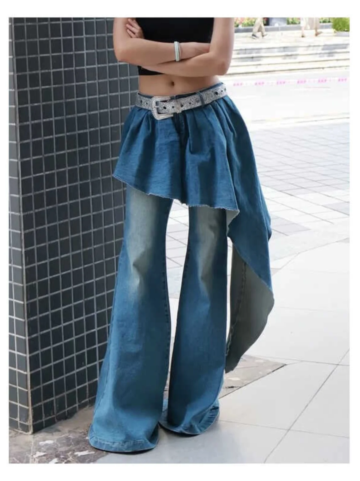 

Retro American Bell Bottom Jeans Women's Spring Autumn New Style Vibe Hot Girl Straight Leg Floor Length Pants