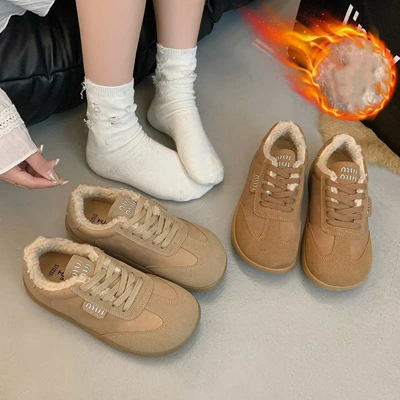 2024 Winter Fashion Trend Women Casual Cotton Shoes Comfortable Non-slip Casual Shoes Outdoor Warm Cotton Flat Casual Shoes