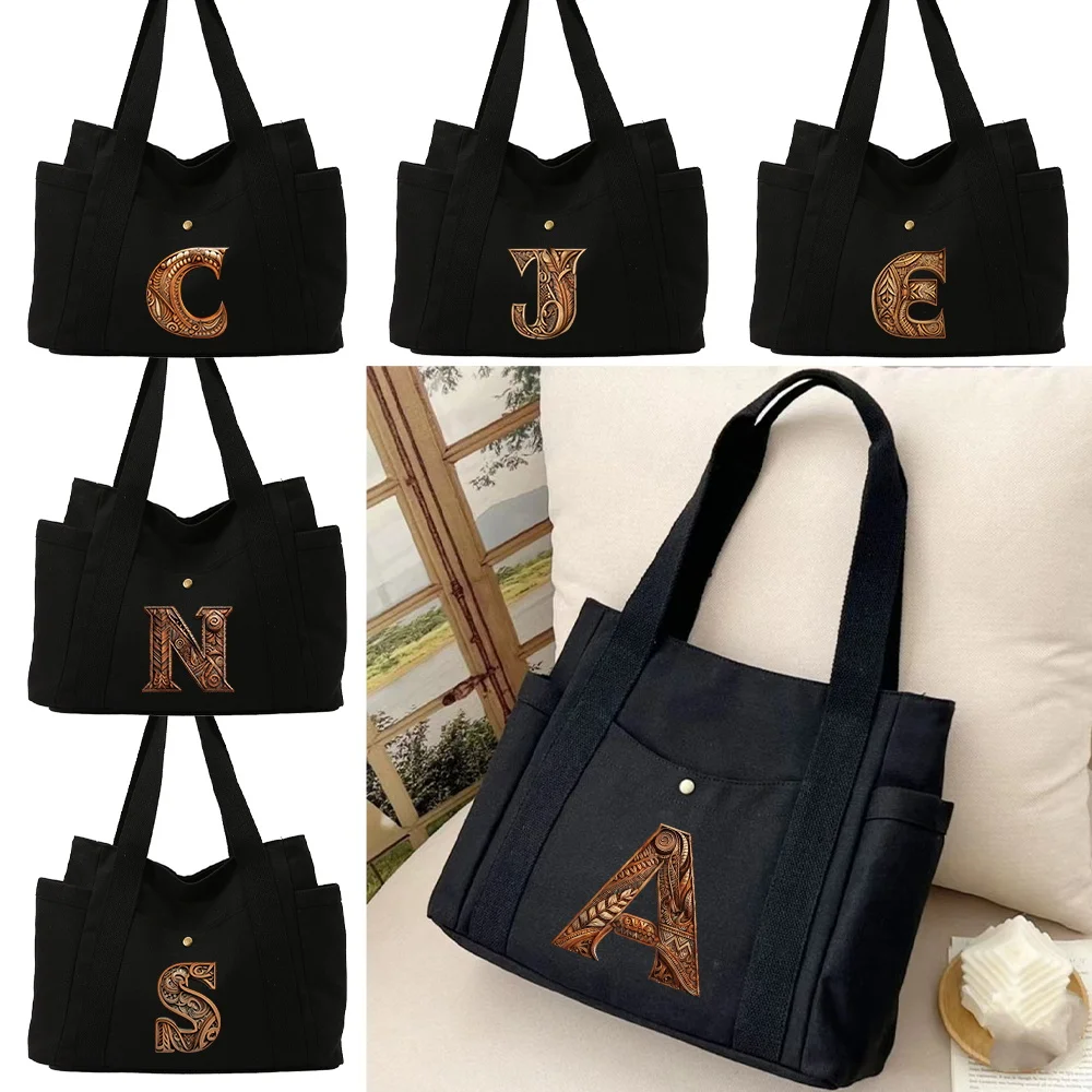 Multi Functional Shoulder Bag Fashionable Women's Handbag Canvas Shoulder Bags Fashionable Shopping Bags Wood Art Letter Series