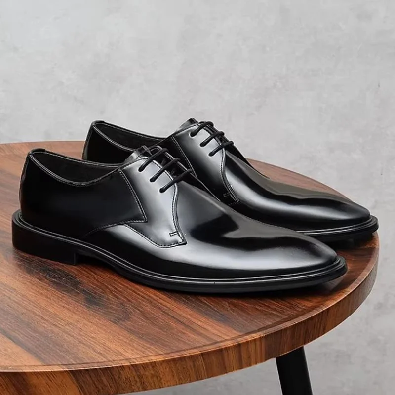

Classic Commuter Business Formal Leather Shoes For Men New Style Square Toe Lace-up Derby Shoes Genuine Leather Wedding Shoes