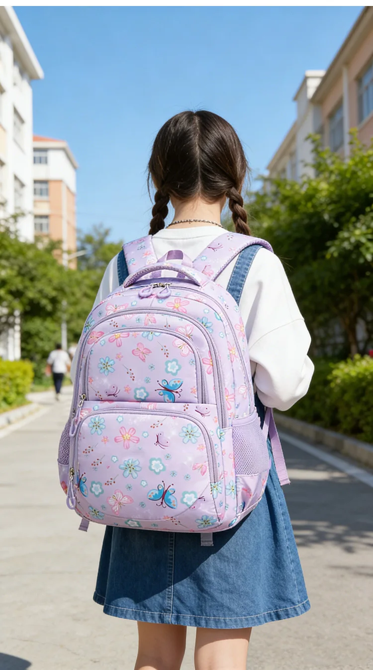 3pcs/set Flower Butterfly Prints School Backpack for Girls Bookbag set Elementary Middle School Student Backpack with Lunch Box