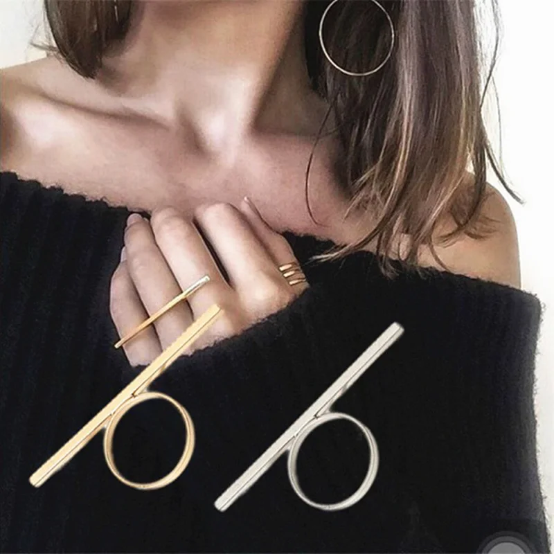 One Word Ring Metal Long Bar Rings  Punk Exaggerated Knuckle Joint Rings For Women Finger Accessories Jewelry Gift