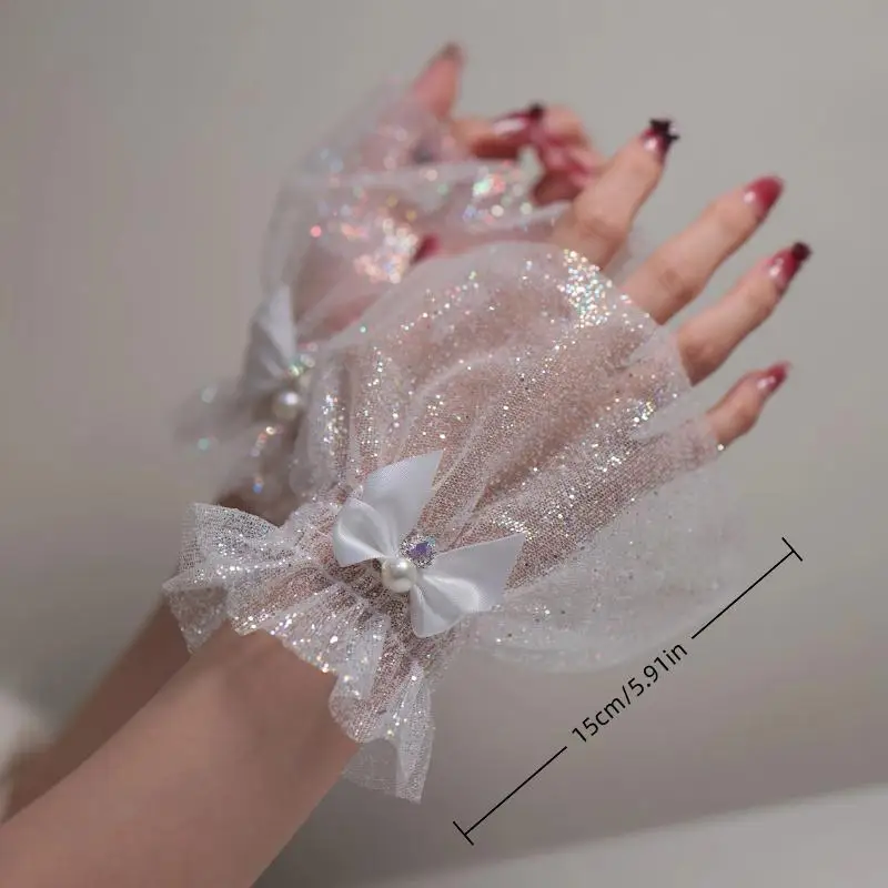 Sprzęt do zdjęć paznokci Krótki łuk Siatka na nadgarstek Sztuczne rękawy Ozdobne mankiety dla panny młodej Sztuczne mankiety z tiulu Element do zdjęć paznokci Tło do zdjęć