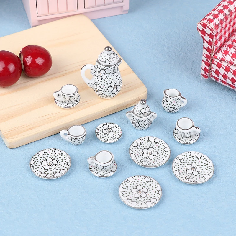1Set Puppenhaus Miniatur Porzellan Keramik Tee Tasse Set Puppe Haus Küche Teekanne Geschirr DIY Dekor Spielzeug Zubehör
