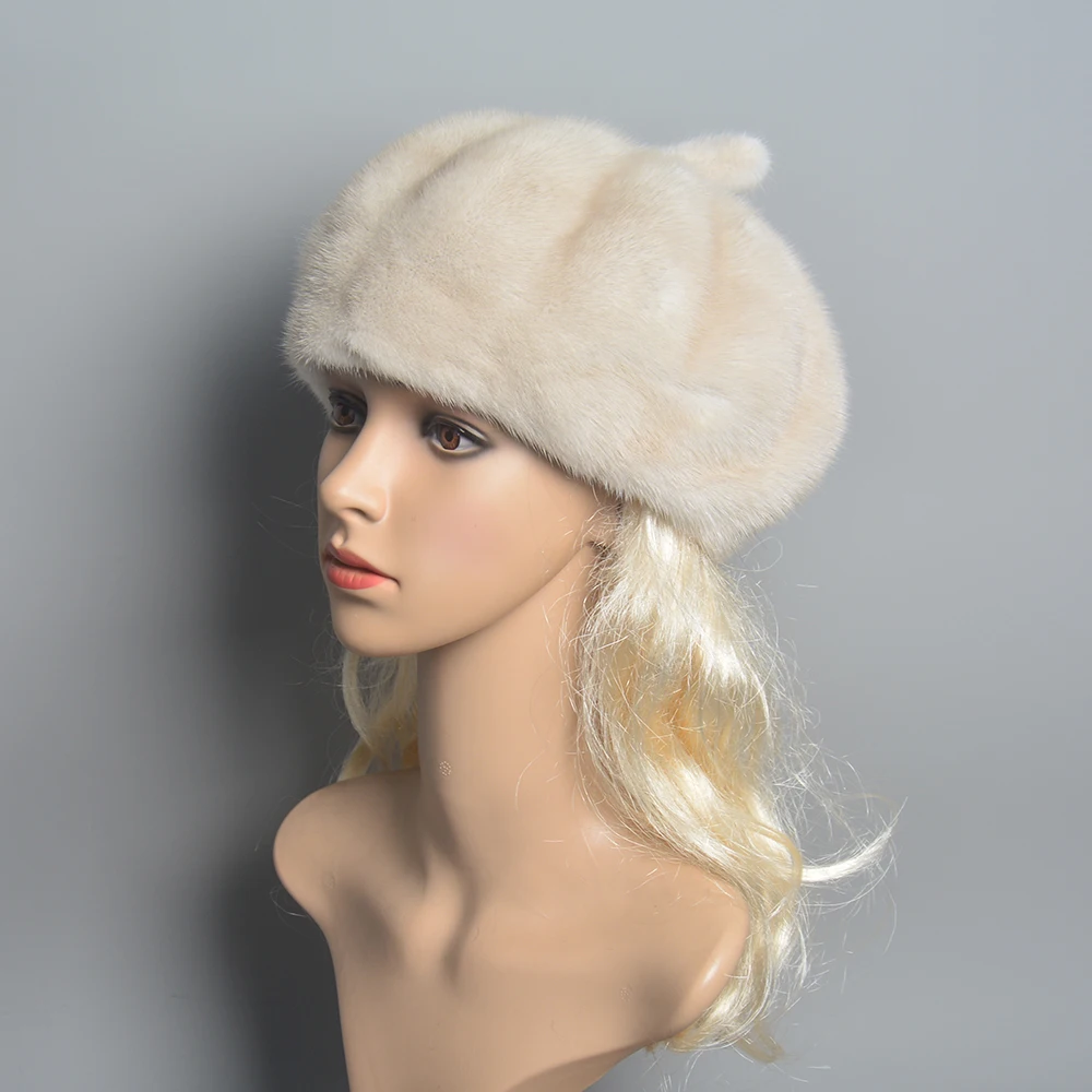 Winter Fur Hats Women Stylish Warm Natural Whole Mink Fur Luxury Caps Earflap High Quality Hat anti cold Snow Hat