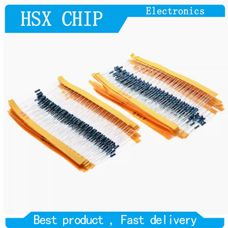 600pcs 30 Kinds 1/4W Resistance 1% Metal Film Resistor Assorted Kit 30 Values Each 20pcs