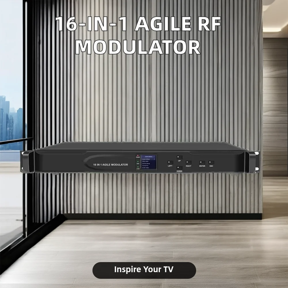 Modulator Analog 16-In-1 untuk penggunaan Hotel ubah 16 sinyal Video dan Audio ke Modulator gesit RF