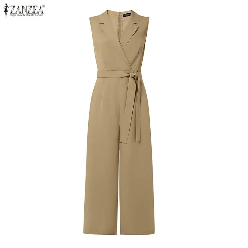ZANZEA 2026 Sommer-Romper Modische Ärmellose Damen-Jumpsuits Elegante Büro-Overalls mit Weitem Bein und Reverskragen – Detail 14