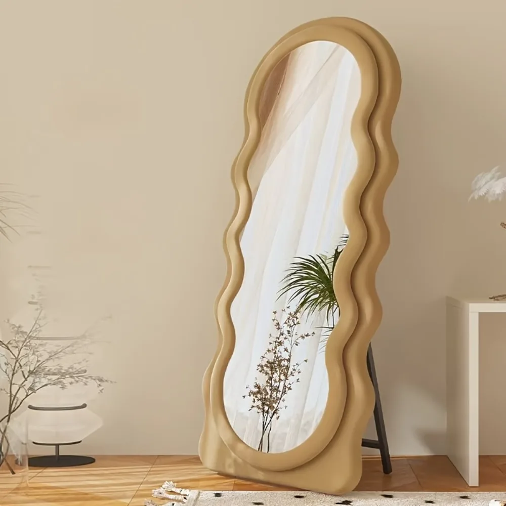 

Full-Length Mirror with Stand, Soft-Covered, Full-Body Mirror, Floor-Standing Mirror for Dressing, Household Wall-Mounted