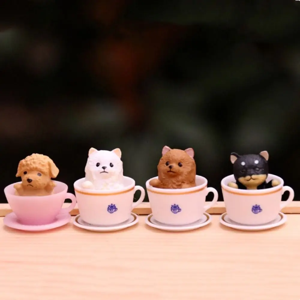 Puppy Kitten Teacup Dog Cats Animal Model Gashapon Toys Dog Cat Figurines PVC Doll Kawaii Miniature Dog Ornaments