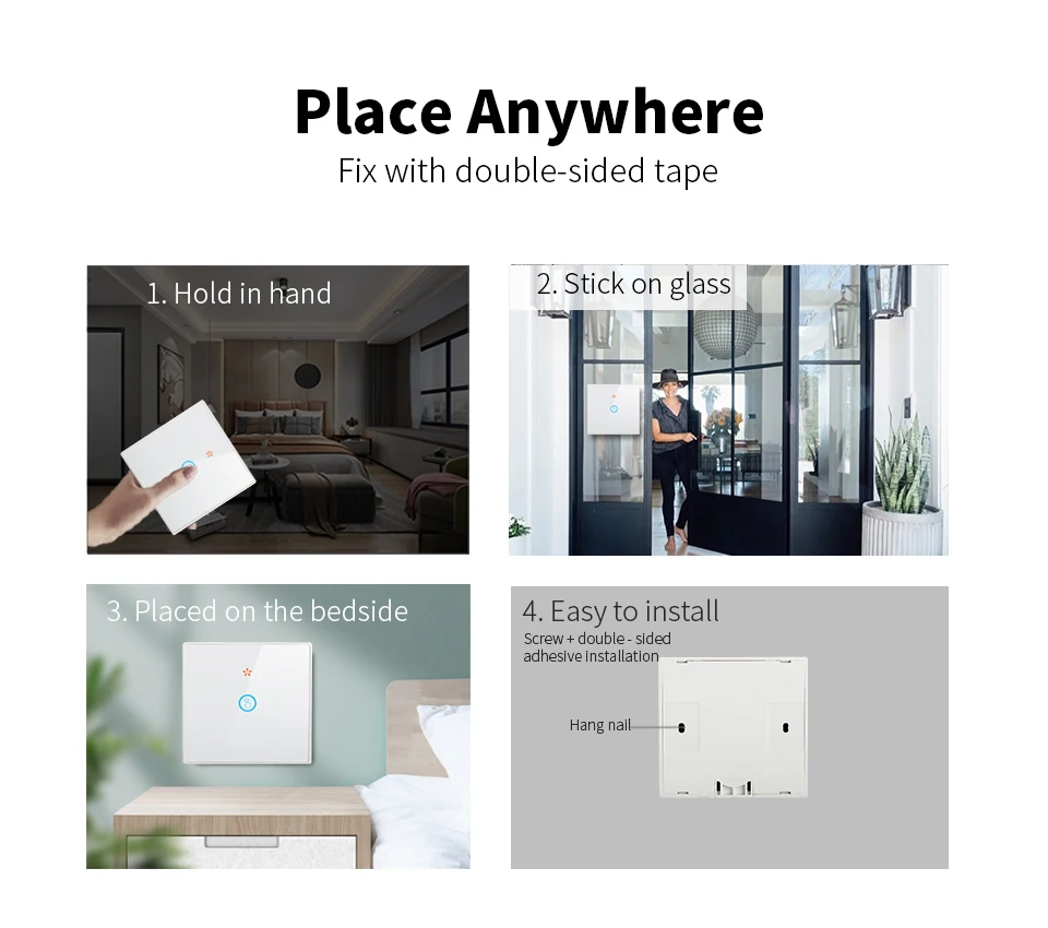 Tuya Smart Switch 1/2/3Gang Touch Glass Panel Smart Home Wireless WIFI Light Switch Control Module works Google Home Alexa