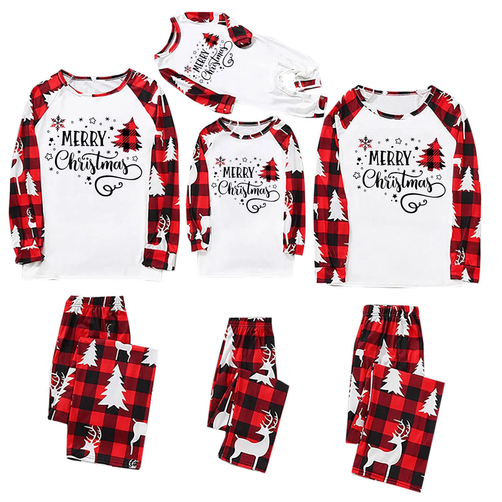 

New Christmas Pyjamas Family Fashion Plaid Patchwork Xmas Monogram Print Cozy Family Matching Outfits Cute Baby Girl Clothes