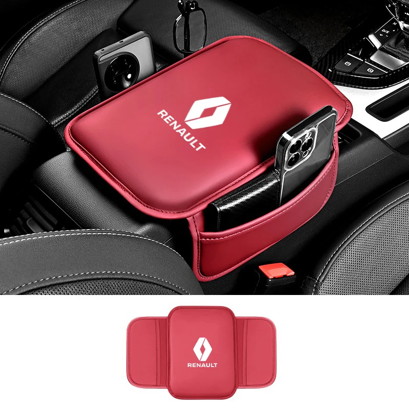 Car Armrest Box Pad Universal Leather Armrest Cushion with Pocket Central Memory For Renault RS Koleos Captur Kadjar Megane Clio