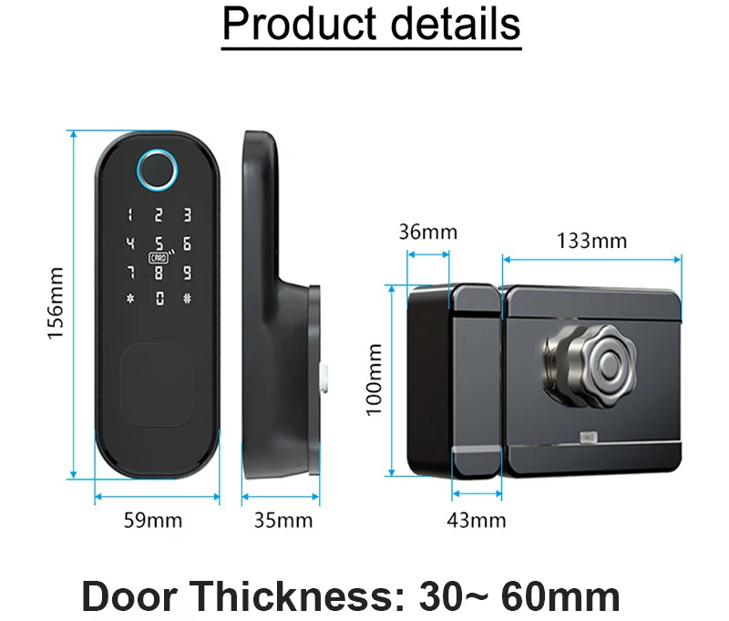 Fingerprint Smart Lock Outdoor Gate Remote Control Bluetooth TTLock App Passcode Rfid Card Keyless Electronic Smart Door Lock