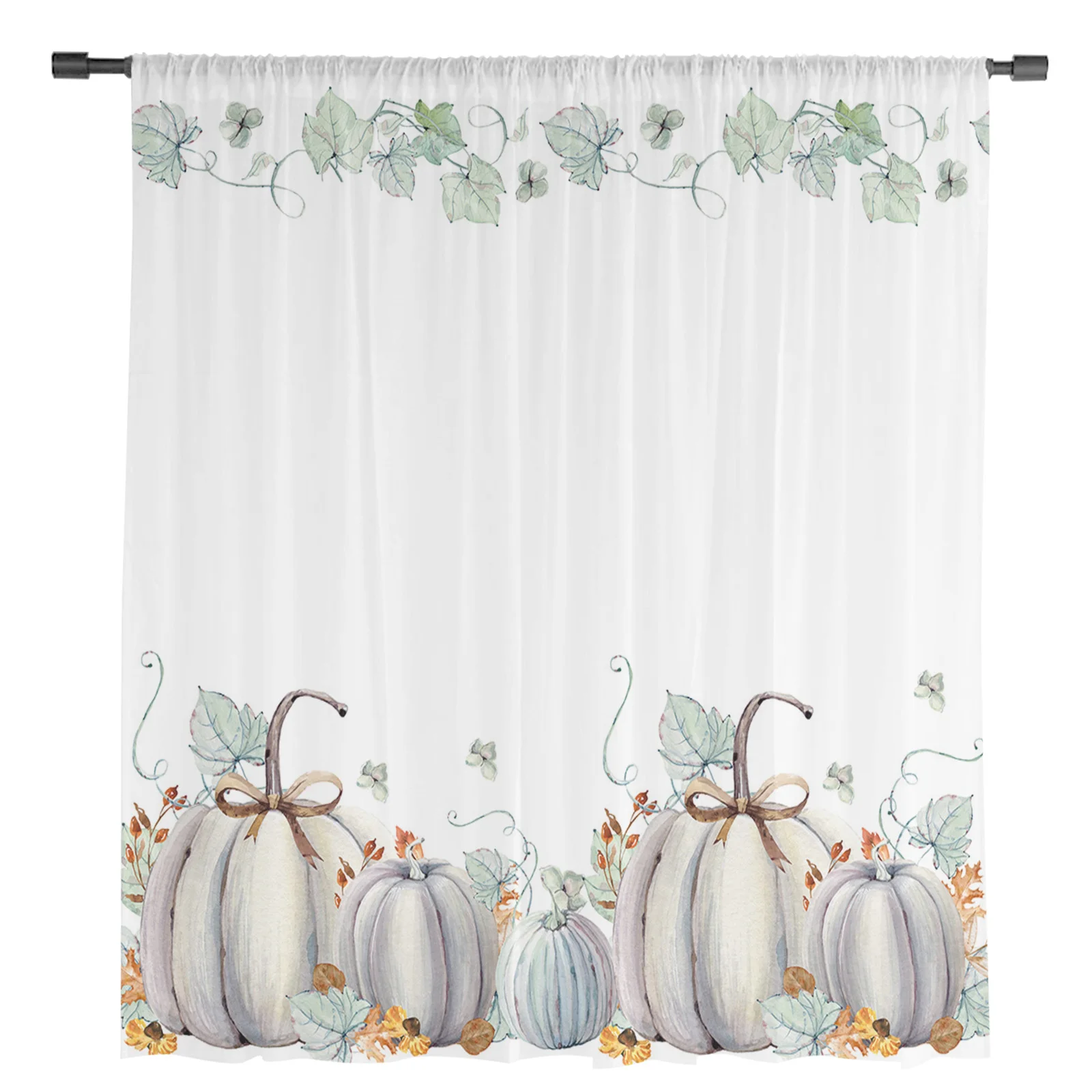 Autumn Pumpkin Maple Bird Tulle Window Curtain Sheer Valances Curtains for Living Room Home Decoration Drape Panel