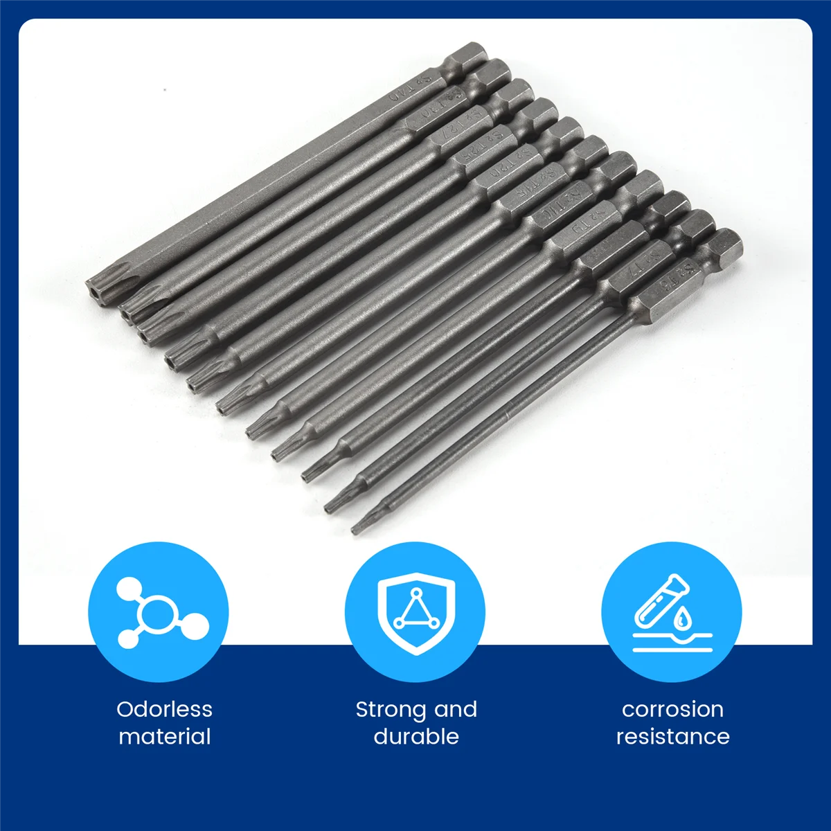 트렌디한 Torx 헤드 스크루 드라이버 비트 세트, 1/4 인치 육각 생크 T6-T40 스타 스크루 드라이버 도구 키트, 1 팩 핸들 포함, 11 팩, 75mm