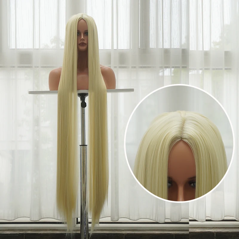 120 سنتيمتر 48 بوصة المرأة سوبر طويل مستقيم شعر مستعار اصطناعي-الحرارة قابل للتعديل روز صافي كاب مثل الملمس لجميع القديسين ، تأثيري ،