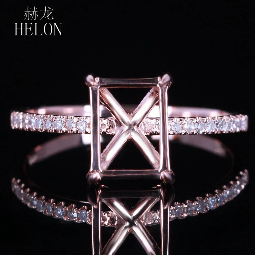 HELON 8x6mm Cushion Solid 14K Rose Gold Natural Diamonds Semi Mount Engagement Wedding Ring Women New Design Trendy Fine Jewelry