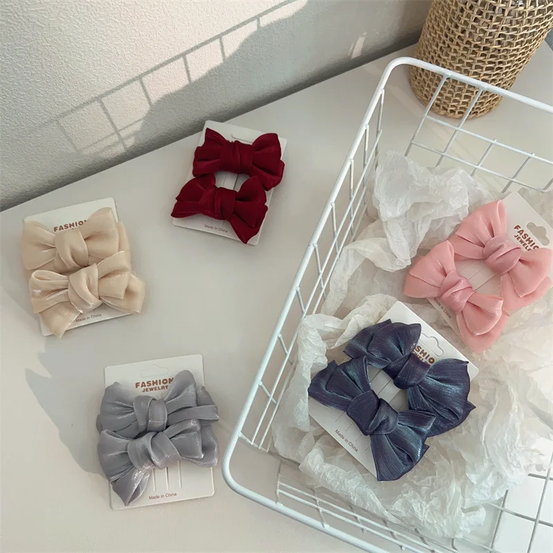 2pcs/set Sweet Chic Hair Clip for Girl Korean Fashion Princess Bow Style Hair Clip Children Girl Headwear Cute Hair Accessories