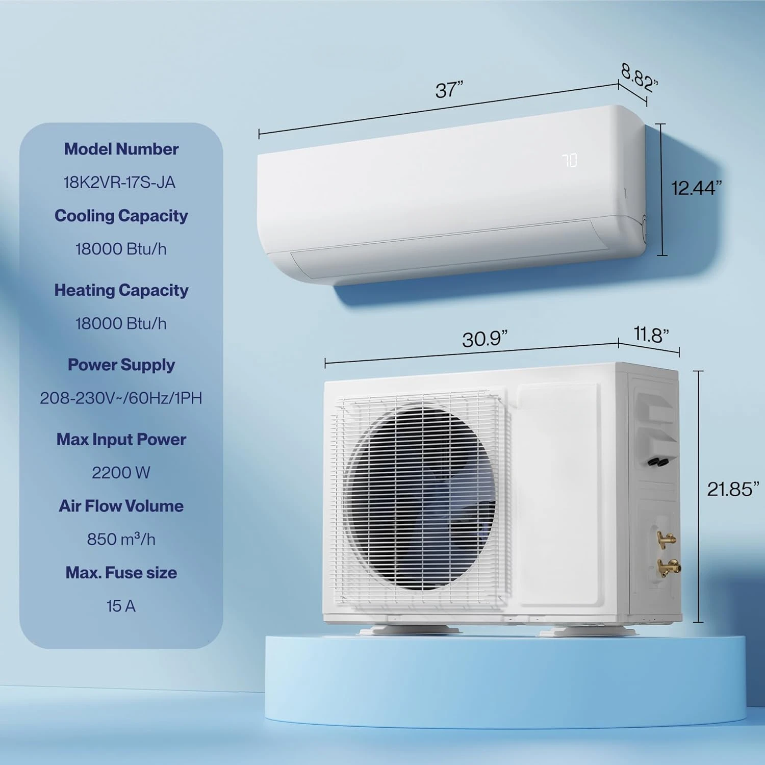 Motto Series Mini Split AC 12000 BTU Works with Alexa and Wifi, 17 SEER2 Cools Up to 550 Sq.Ft,208-230V