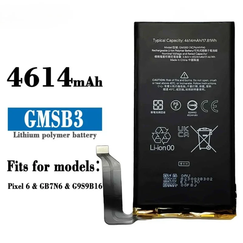 2025 Years 4614mAh GMSB3 Mobile Phone Battery for HTC Google Pixel6 Pixel 6 High Quality Replacement Phone Battery Bateria 3.86v