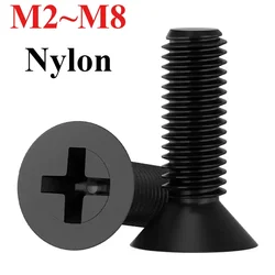 M2 M2.5 M3 M4 M5 M6 M8 Black Nylon Countersunk Head Screws Flat Head Cross Groove Plastic Cross Head Bolts Length 4~ 40mm