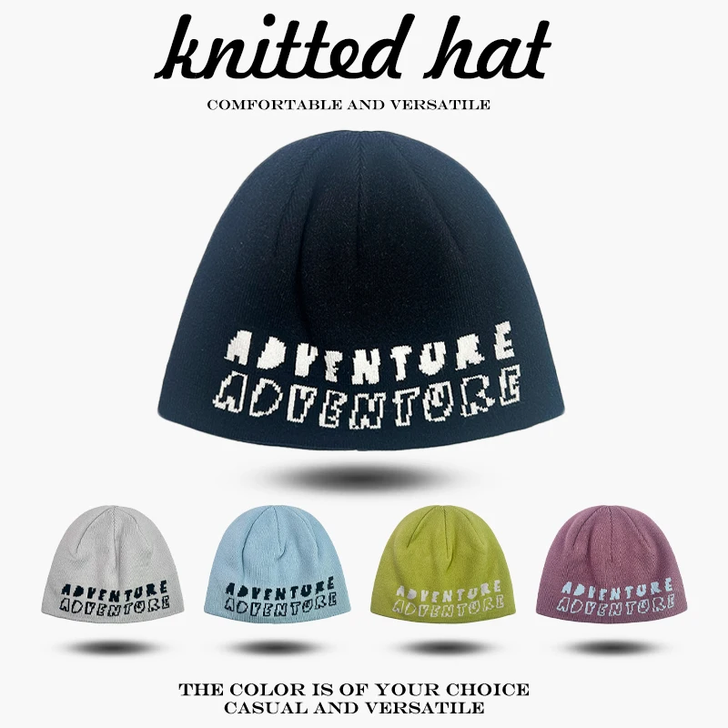 

Warm Simple Fashion Skate Beanies Outdoor Versatile Casual New Men Women Japanese Jacquard Letters Two-color Wool Knitted Hats