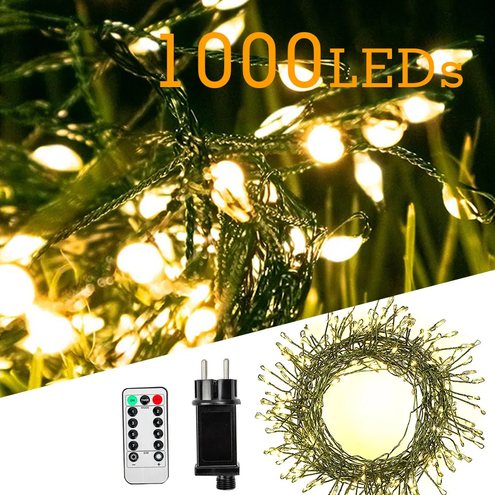 500 LED Cluster Christmas Fairy Light Outdoor Decoration Garland String Lights Holiday Lighting Halloween Party Wedding New Year