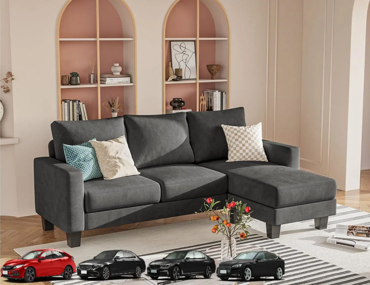 

Homall Sofa for Living Room, Couch with Convertible Chaise, 3 Seat L-Shaped Sofas, Comfy Fabric Couches for Apartment, Small Spa