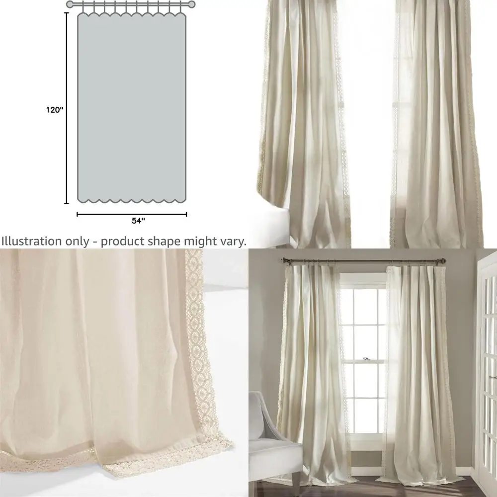 ستائر نافذة دانتيل عاجي، 54 × 120، زوج - نمط كوخ عتيق لغرفة المعيشة