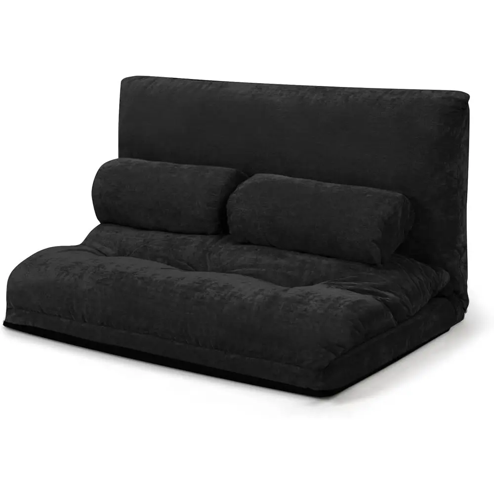 6-Position Adjustable Corduroy Loveseat with Metal Legs (Black)