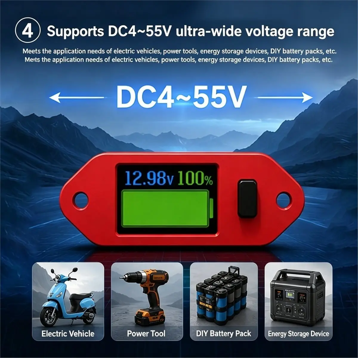 【~ New N07R】DC 4-55V Battery Meter, Programmable Voltage Capacity Gauge Universal for Multiple Battery Types
