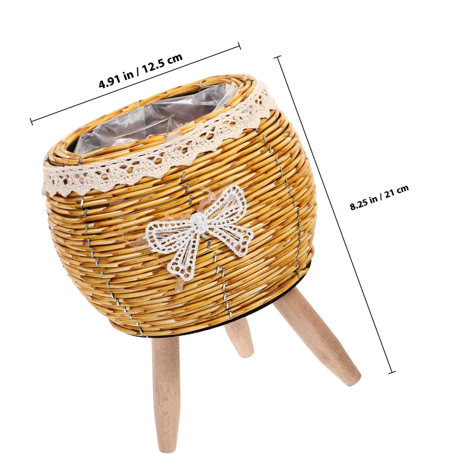 حامل نباتي منسوج حامل وعاء زهور خشبي ديكور منزلي داخلي تصميم بسيط حامل ثلاثي ثابت لغرفة المعيشة والمطبخ والحديقة والشرفة #4