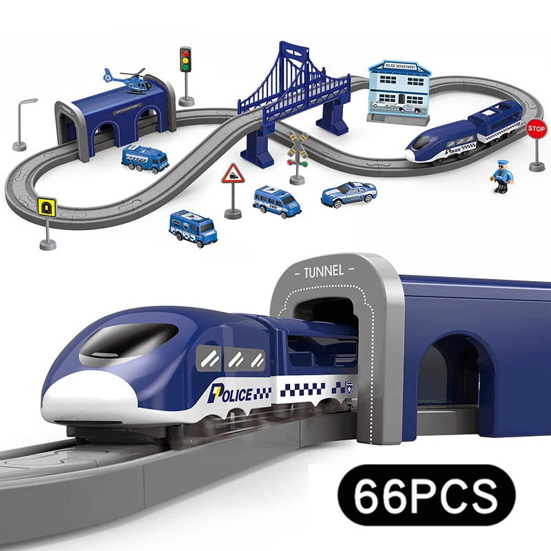 66 Pcs Battery Operated Train Set Magnetic Connection Rail Car Gifts for 3 4 5 6 Years Old Boys Girls Race Track Railway Toy A51