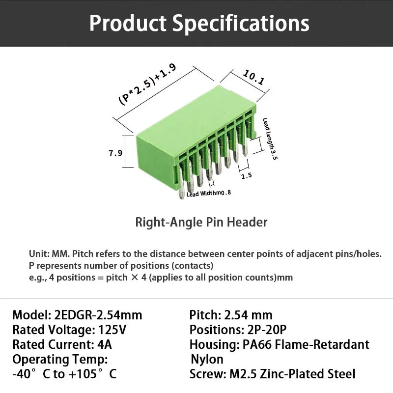 굽은 핀 헤더 PA66 나일론 | 절연 산업용 2.54mm 커넥터 키트 (2P-24P) | 군사/신에너지 호환