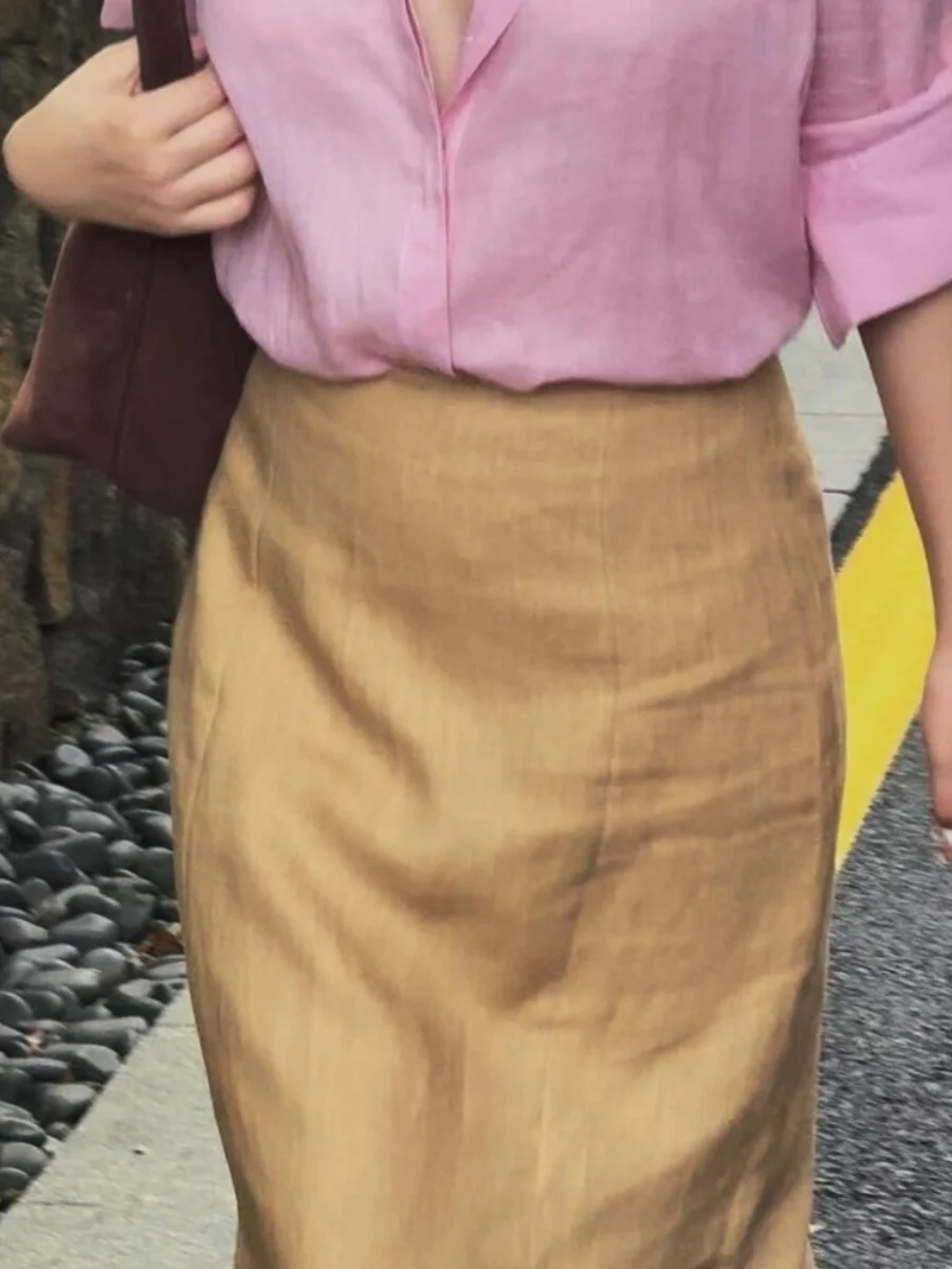 Faionable mat rose irt et jupe longue ensemble vêtements pour femmes deux pièces costume coréen Sle Polyester Fiber tenue d'été