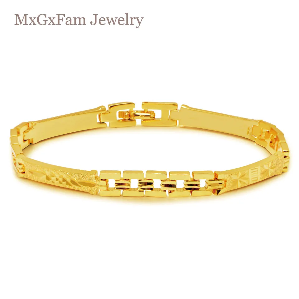 MxGxFam ( 19.5 cm ) 24 k Pure Gold Plated Cool Watch Bracelet For Men Fashion Jewelry Everyday Wear