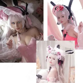 Halford Cosplay假髮纖維合成假髮「HSIU」90CM粉紅白雙馬尾長假髮+假髮帽遊戲碧藍航線Halford cosplay 8 最佳銷售 碧藍航線cosplay - №8