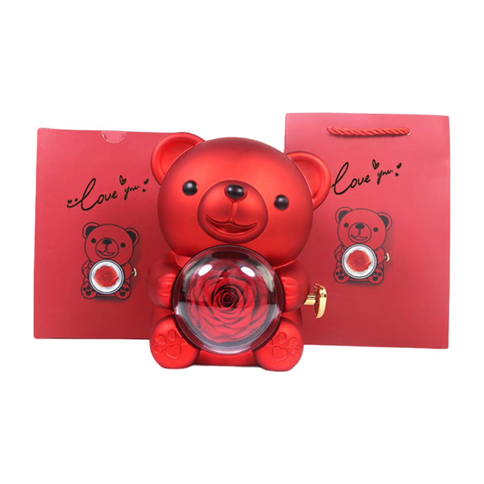 Custom Engraved Name Necklace Teddy Bear Eternal Rose Gift Box with Rotate Rose Jewelry Box for Girl Valentines Christmas Gifts - Image 3
